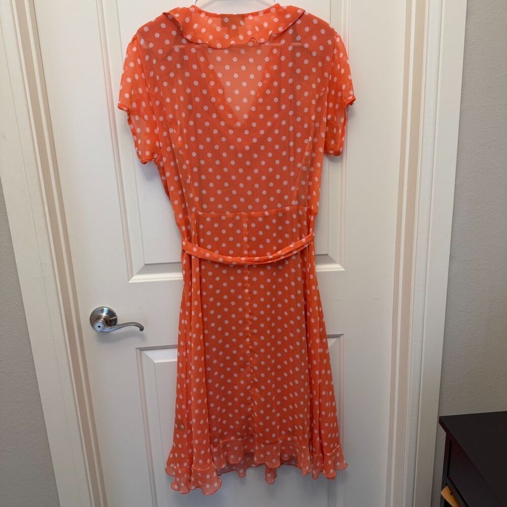 JBS‎ Women Orange Polka Dot Ruffle Tie Waist Midi Dress 16W - Picture 5 of 7